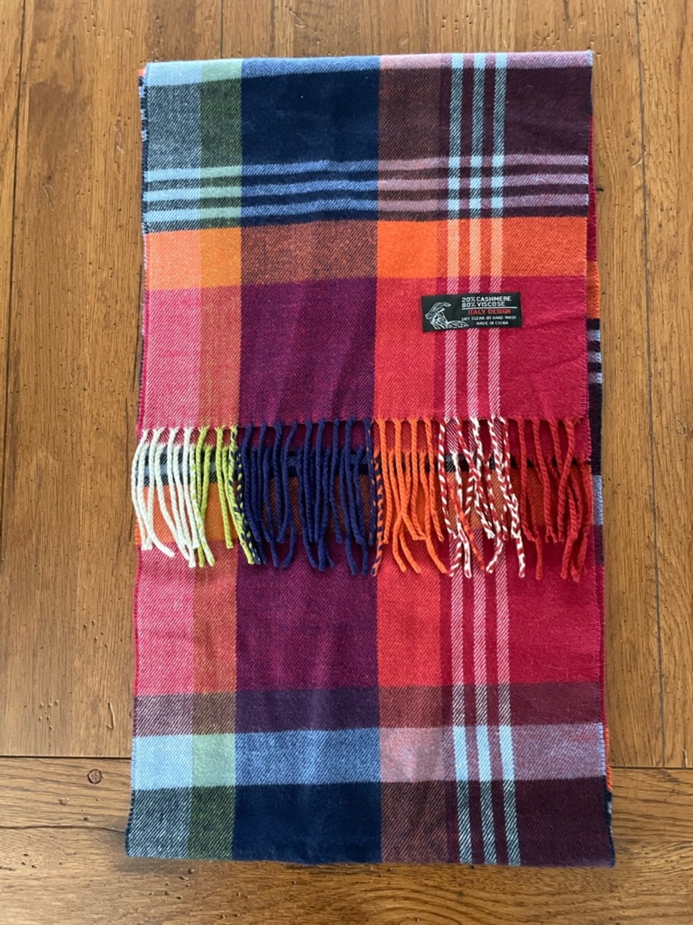 Colorful Plaid Fringe Cashmere Blend Scarf